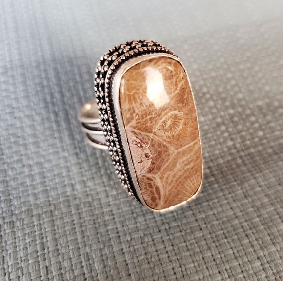 New Fossil Coral 925 Silver Ring. - Picture 6 of 12